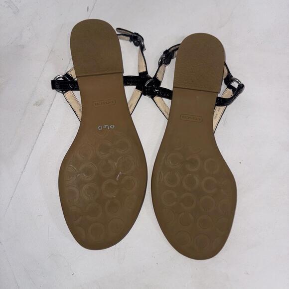 Coach Rue Black Patent Leather Flat Slingback Designer Thong Sandals 7.5 - Picture 8 of 14